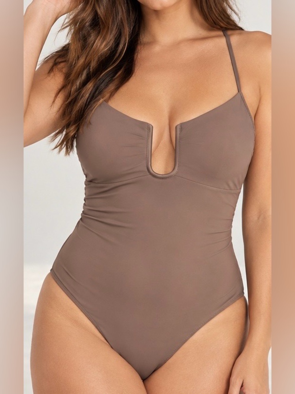 J.Crew Mira Classic Sculpt Swimsuit 18 Brown U-Wire Plunge NWT